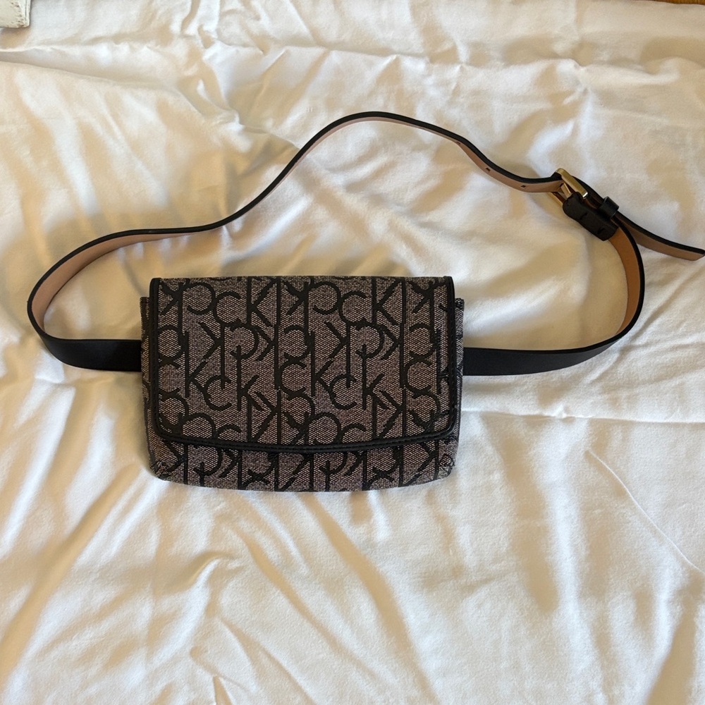 Calvin Klein Black and Brown Logo Crossbody Bag